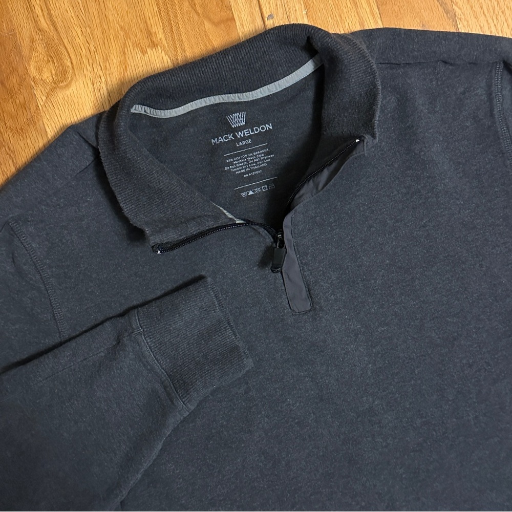 Mack Weldon Mens Med 1/4 Zip Ace Charcoal Sweatshirt Cotton Stretch Zip Pockets